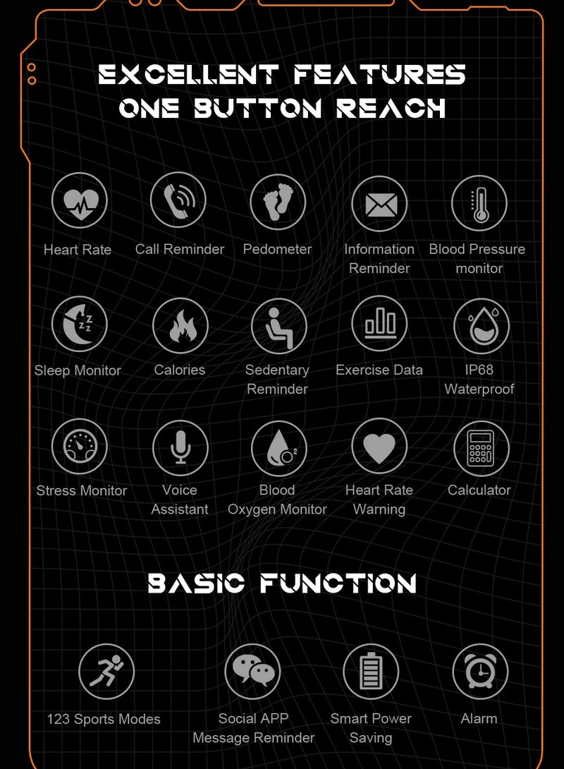 Blue Ocean Smart Watches for Men (Answer/Make Call), 100M Waterproof Smart Watch for Android Phones and iPhone, 1.8" Outdoor Sports Fitness Tracker with Heart Rate, Sleep Monitor, Black