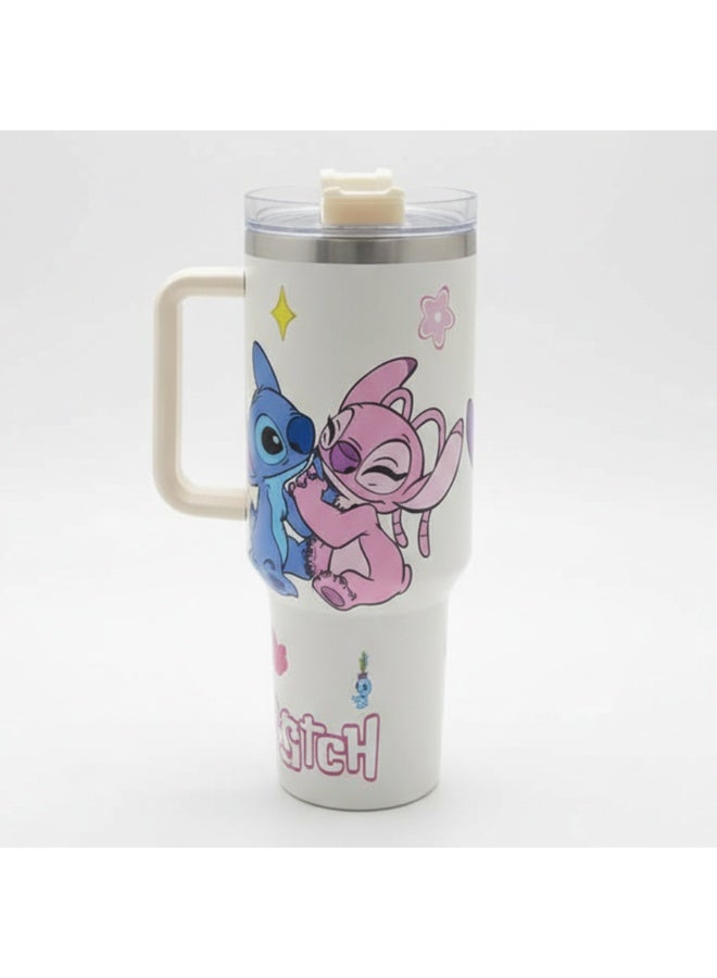 ستيتش كوب حراري سعة 1200 مل بمقبض - كوب من الفولاذ المقاوم للصدأ معزول بجدار مزدوج بتقنية التفريغ الهوائي وغطاء، بتصميم مطبوع عليه شخصية ستيتش الكرتونية، كوب هدية لطيف وعملي للأطفال والفتيات والمراهقين والاستخدام اليومي - Image 3