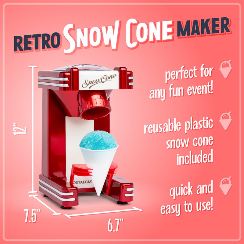 Nostalgia Snow Cone Shaved Ice Machine - Makes 20 Icy Treats - Includes 1 Reusable Plastic Cup - Retro Red - Image 2