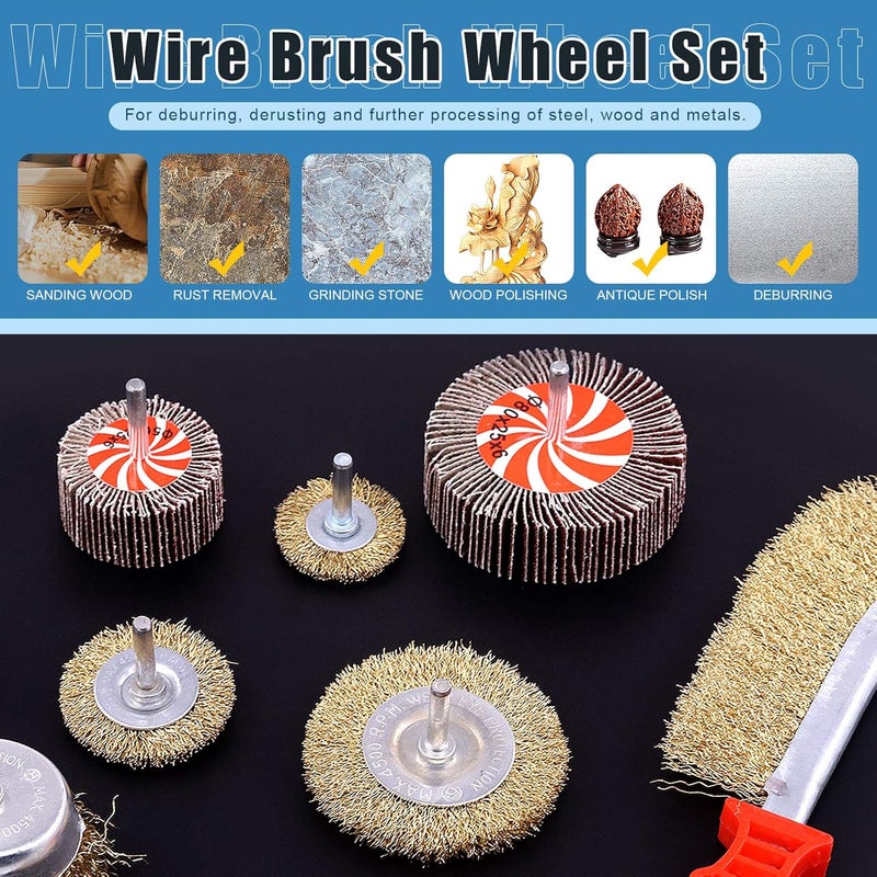 Glarks 9Pcs Wire Wheel Brush Set, Brass Coated Wire Brush Wheel Cup Brush with 1/4-Inch Shank for Iron Rust Removal, Corrosion and Scrub Surfaces - Image 3