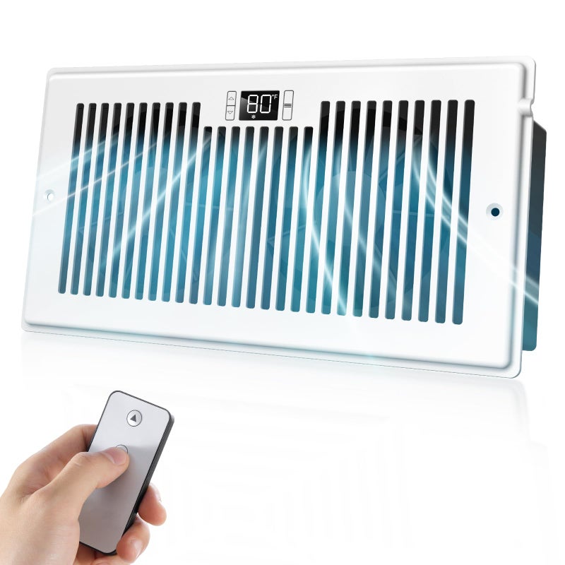 VELLEE مروحة تعزيز هادئة من VELLEE تناسب فتحة قنوات 6 × 12 بوصة 10 سرعات تحكم ذكي في التدفئة والتبريد مع جهاز تحكم عن بعد وتحكم في درجة الحرارة باللون الأبيض سلكية