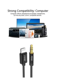 فيند كابل صوت Lightning إلى 3.5 مللي متر Aux Audio Cable Aux Cord لهاتف iPhone iPad إلى مكبر صوت ستيريو منزلي للسيارة مع محول مقبس سماعة رأس 3.5 مللي متر يدعم النسيج كابل قوي أسود  - Image 4