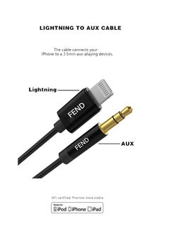فيند كابل صوت Lightning إلى 3.5 مللي متر Aux Audio Cable Aux Cord لهاتف iPhone iPad إلى مكبر صوت ستيريو منزلي للسيارة مع محول مقبس سماعة رأس 3.5 مللي متر يدعم النسيج كابل قوي أسود  - Image 3
