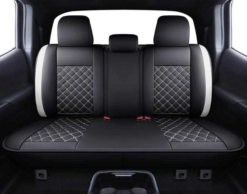 Tomatoman Tacoma Seat Covers Full Set for 2005-2025 Sport Extended SR V6, Waterproof Faux Leather, Black-White - Image 3