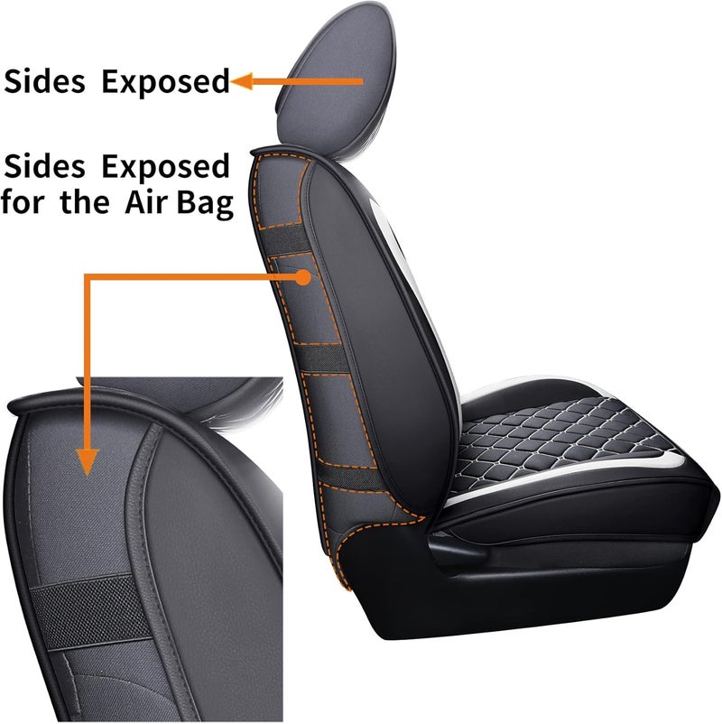 Tomatoman Tacoma Seat Covers Full Set for 2005-2025 Sport Extended SR V6, Waterproof Faux Leather, Black-White - Image 4