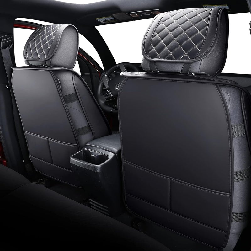 Tomatoman Tacoma Seat Covers Full Set for 2005-2025 Sport Extended SR V6, Waterproof Faux Leather, Black-White - Image 2