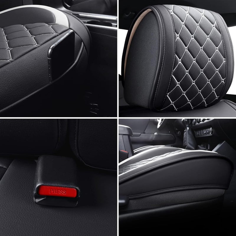Tomatoman Tacoma Seat Covers Full Set for 2005-2025 Sport Extended SR V6, Waterproof Faux Leather, Black-White - Image 5