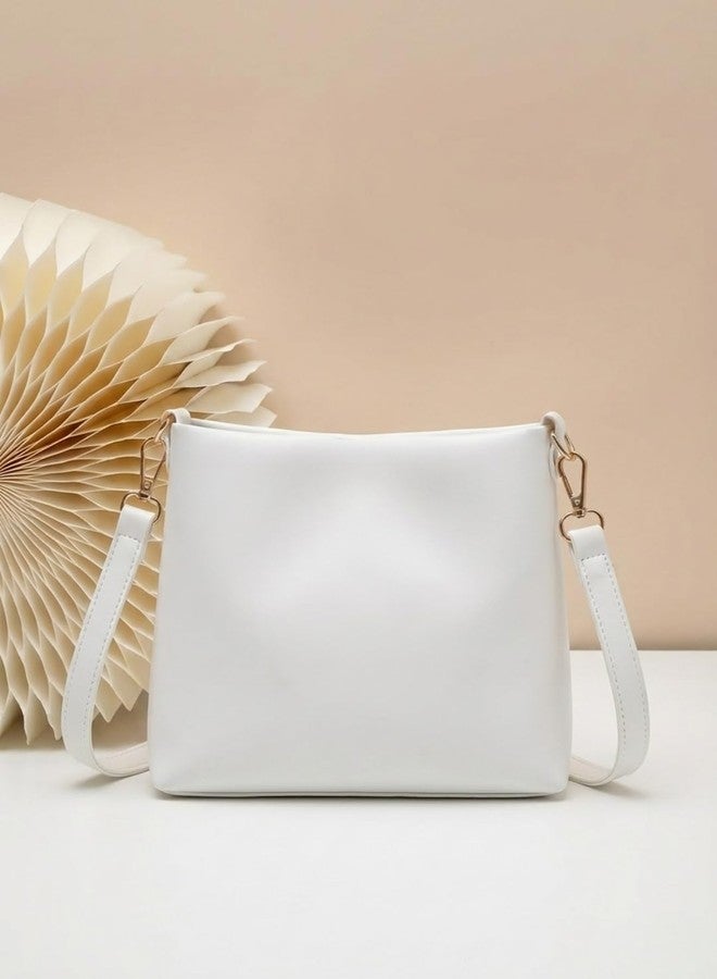 LIKE STYLE Women’s Floral Embroidered PU Sling Bag | Stylish Crossbody Shoulder Bag for Daily Use (White) - Image 2