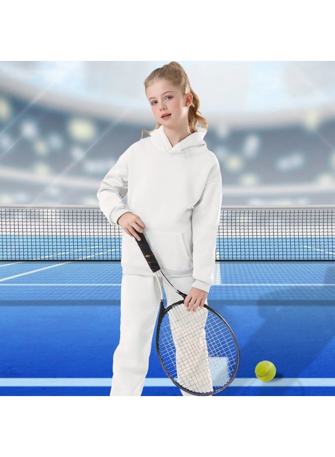 DHSPKN Girls Boys 2 Piece Tracksuit Athletic Sweatsuits Sets Hooded Sweatshirt and Jogger Sweatpants Clothing Sets for Kids, White, 7-8 Years - Image 2