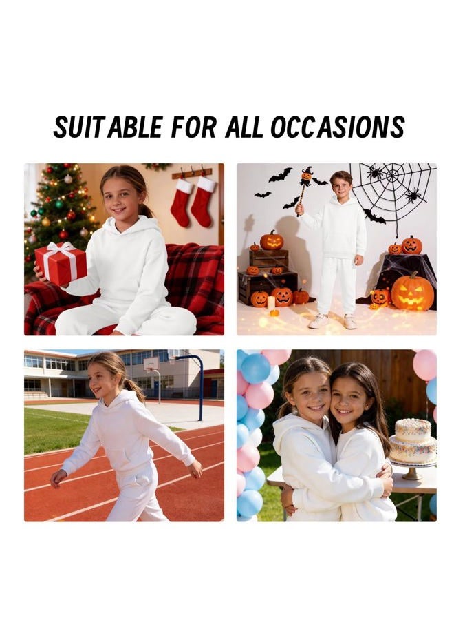 DHSPKN Girls Boys 2 Piece Tracksuit Athletic Sweatsuits Sets Hooded Sweatshirt and Jogger Sweatpants Clothing Sets for Kids, White, 7-8 Years - Image 4