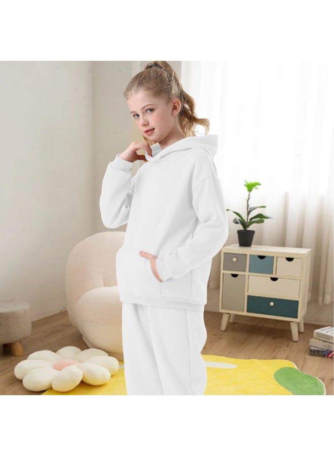 DHSPKN Girls Boys 2 Piece Tracksuit Athletic Sweatsuits Sets Hooded Sweatshirt and Jogger Sweatpants Clothing Sets for Kids, White, 7-8 Years - Image 3