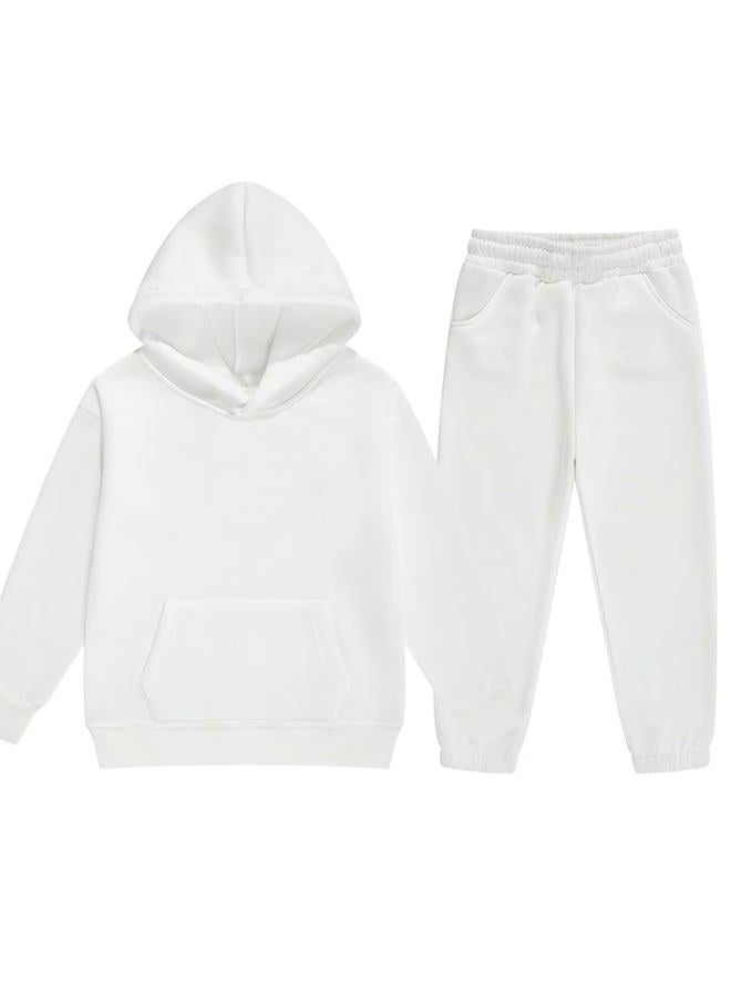 DHSPKN Girls Boys 2 Piece Tracksuit Athletic Sweatsuits Sets Hooded Sweatshirt and Jogger Sweatpants Clothing Sets for Kids, White, 7-8 Years - Image 1