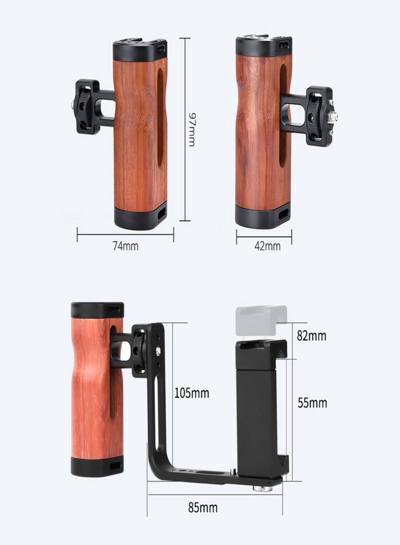 Universal Smartphone Video Grip Handle Handheld Vlog Bracket for Phone Smartphone Video Rig Kit with Wooden Grip with Cold Shoe Mount  1/4in Screw + Phone Holder with Cold Shoe Mount + L-shape Plate - Image 3