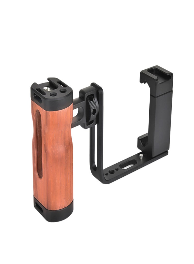 Universal Smartphone Video Grip Handle Handheld Vlog Bracket for Phone Smartphone Video Rig Kit with Wooden Grip with Cold Shoe Mount  1/4in Screw + Phone Holder with Cold Shoe Mount + L-shape Plate - Image 1