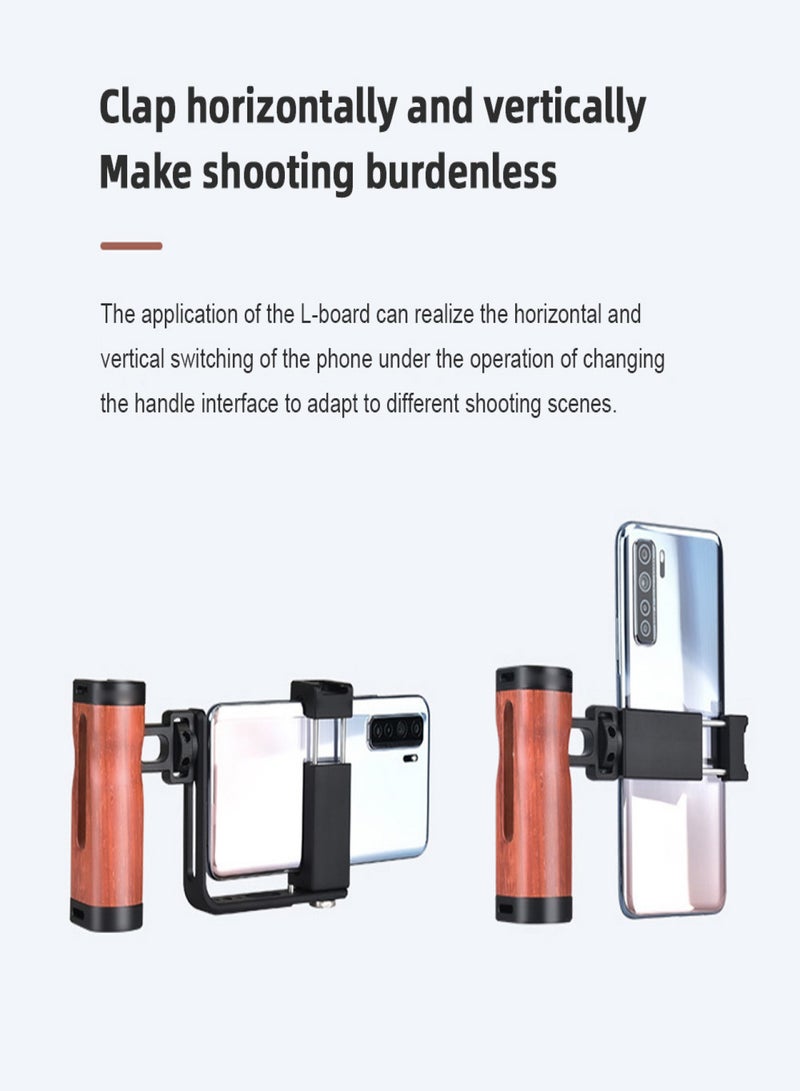 Universal Smartphone Video Grip Handle Handheld Vlog Bracket for Phone Smartphone Video Rig Kit with Wooden Grip with Cold Shoe Mount  1/4in Screw + Phone Holder with Cold Shoe Mount + L-shape Plate - Image 5