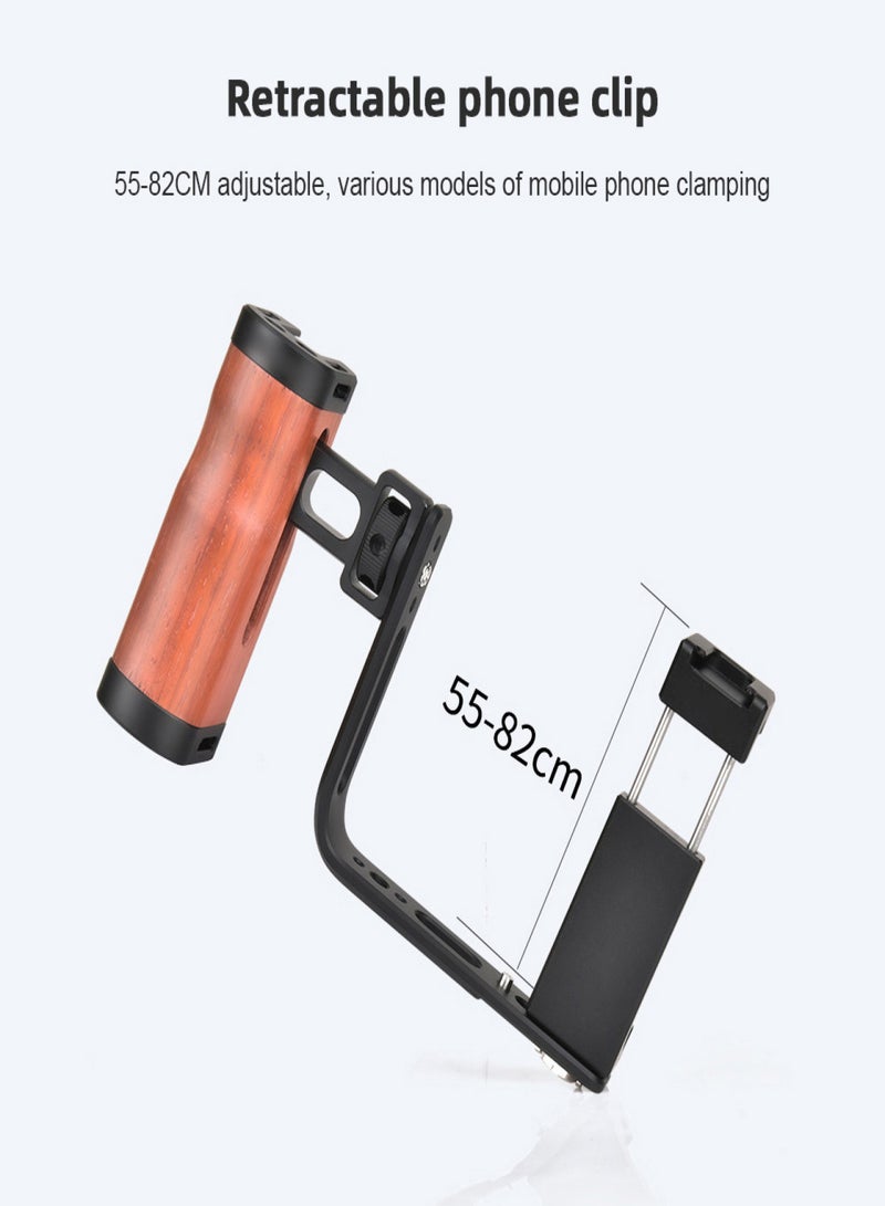 Universal Smartphone Video Grip Handle Handheld Vlog Bracket for Phone Smartphone Video Rig Kit with Wooden Grip with Cold Shoe Mount  1/4in Screw + Phone Holder with Cold Shoe Mount + L-shape Plate - Image 4