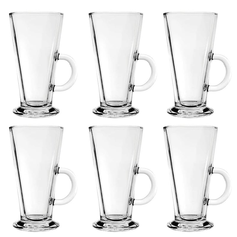 MIVIDE Latte Glasses Set of 6 Glass Cups 270ml Latte Glass Coffee Cups Mugs Latte Mugs Coffee Glasses with Handles Glasses Drinking Set for Latte Hot Chocolate Cappuccino Tea Hot Drink