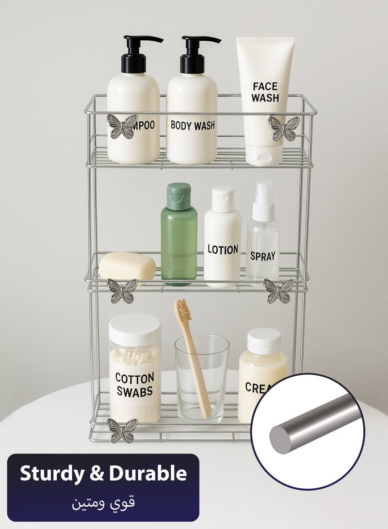 توشيونيكس رف تخزين حمام من الفولاذ ثلاثي الطبقات، حامل رف حمام مثبت على الحائط، حامل دش، استخدام مثالي لمستلزمات الحمام ومستلزمات المطبخ، رف معلق على سطح الطاولة، منظم منزلي - Image 5