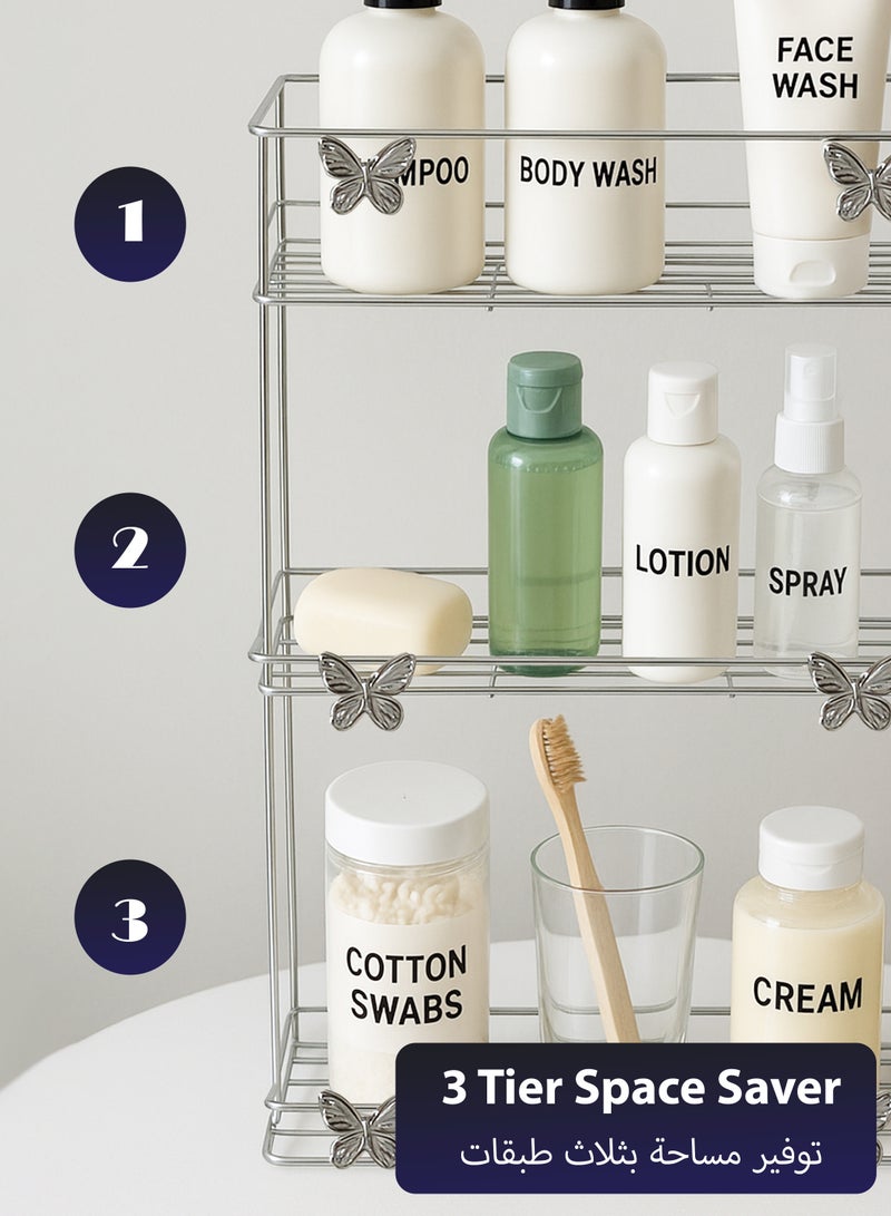 توشيونيكس رف تخزين حمام من الفولاذ ثلاثي الطبقات، حامل رف حمام مثبت على الحائط، حامل دش، استخدام مثالي لمستلزمات الحمام ومستلزمات المطبخ، رف معلق على سطح الطاولة، منظم منزلي - Image 3