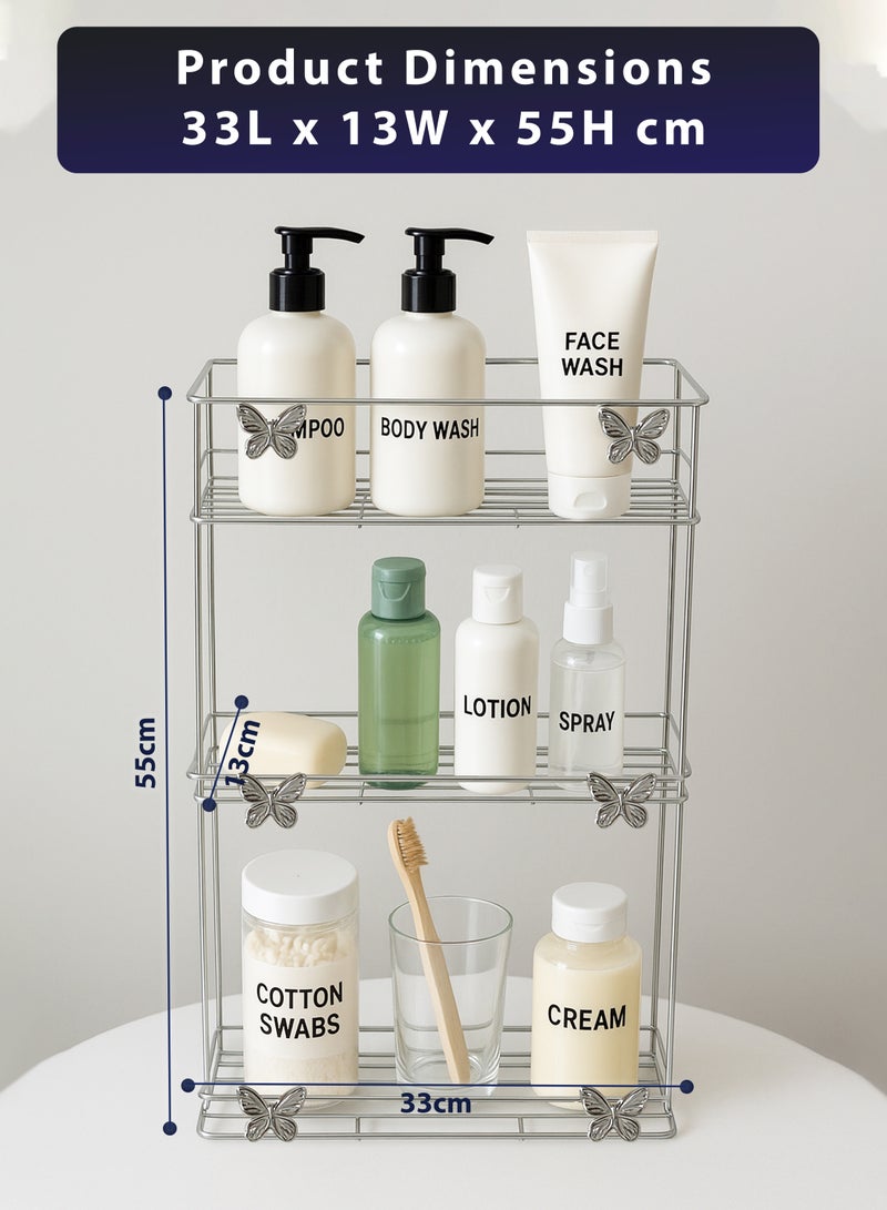 توشيونيكس رف تخزين حمام من الفولاذ ثلاثي الطبقات، حامل رف حمام مثبت على الحائط، حامل دش، استخدام مثالي لمستلزمات الحمام ومستلزمات المطبخ، رف معلق على سطح الطاولة، منظم منزلي - Image 4