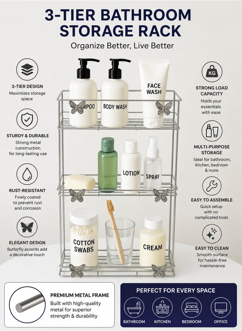 Toshionics 3 Layer Steel Bathroom Storage Rack Wall-Mount Bathroom Shelf Stand Shower Caddy Ideal Use for Bathroom Amenities Toiletries and Kitchen Accessories Hanging Countertop Shelf Home Organizer - Image 3