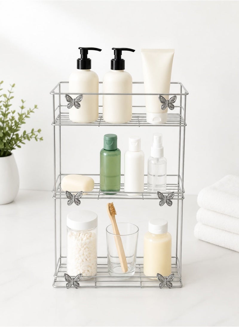 Toshionics 3 Layer Steel Bathroom Storage Rack Wall-Mount Bathroom Shelf Stand Shower Caddy Ideal Use for Bathroom Amenities Toiletries and Kitchen Accessories Hanging Countertop Shelf Home Organizer - Image 1