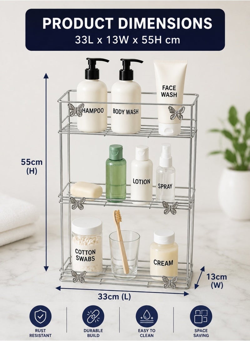 Toshionics 3 Layer Steel Bathroom Storage Rack Wall-Mount Bathroom Shelf Stand Shower Caddy Ideal Use for Bathroom Amenities Toiletries and Kitchen Accessories Hanging Countertop Shelf Home Organizer - Image 2