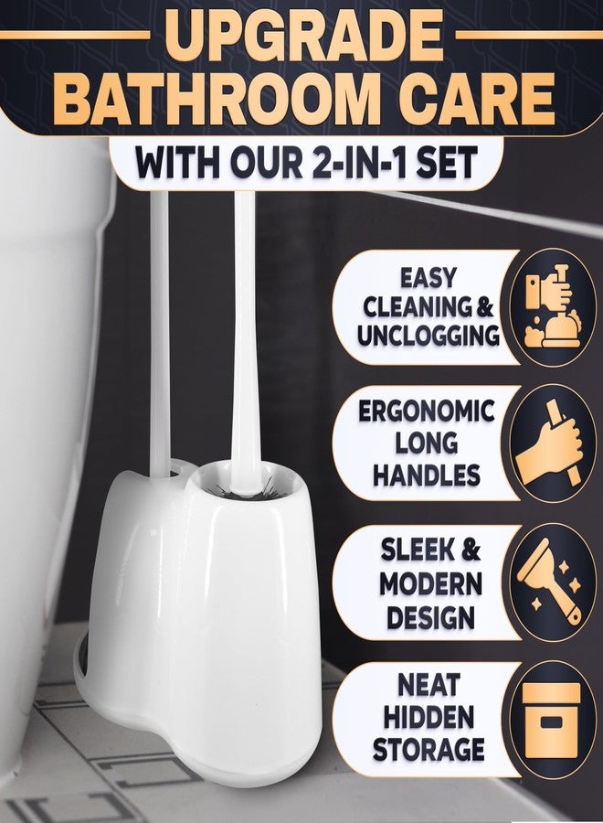 NOVSIX 2 in 1 Toilet Plunger and Brush Set White - Toilet Brush and Plunger Set White with Stiff Bristles, Strong Vacuum Suction and Holder - Space-Saving Stand, Fits Most Standard Toilets, 9.3×6.3×15.2 inch - Image 4