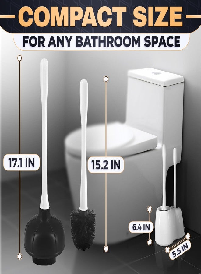 NOVSIX 2 in 1 Toilet Plunger and Brush Set White - Toilet Brush and Plunger Set White with Stiff Bristles, Strong Vacuum Suction and Holder - Space-Saving Stand, Fits Most Standard Toilets, 9.3×6.3×15.2 inch - Image 2