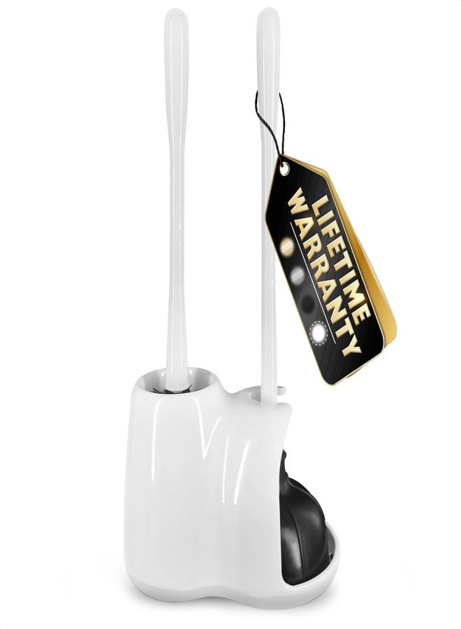 NOVSIX 2 in 1 Toilet Plunger and Brush Set White - Toilet Brush and Plunger Set White with Stiff Bristles, Strong Vacuum Suction and Holder - Space-Saving Stand, Fits Most Standard Toilets, 9.3×6.3×15.2 inch - Image 1