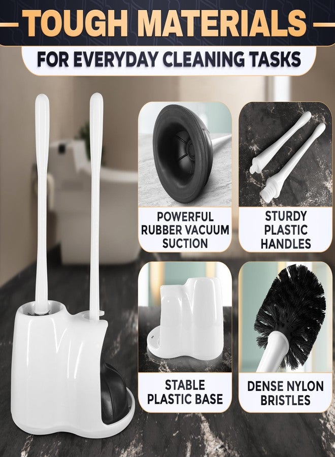 NOVSIX 2 in 1 Toilet Plunger and Brush Set White - Toilet Brush and Plunger Set White with Stiff Bristles, Strong Vacuum Suction and Holder - Space-Saving Stand, Fits Most Standard Toilets, 9.3×6.3×15.2 inch - Image 3