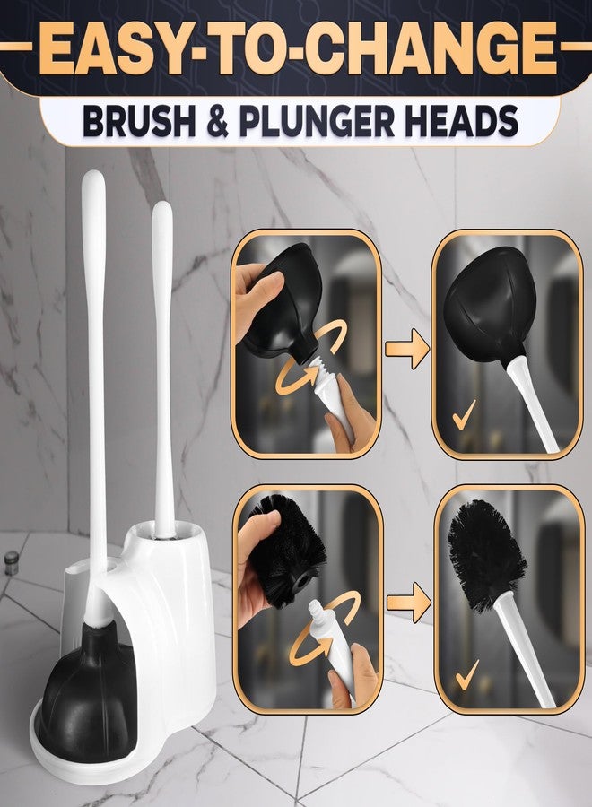 NOVSIX 2 in 1 Toilet Plunger and Brush Set White - Toilet Brush and Plunger Set White with Stiff Bristles, Strong Vacuum Suction and Holder - Space-Saving Stand, Fits Most Standard Toilets, 9.3×6.3×15.2 inch - Image 5