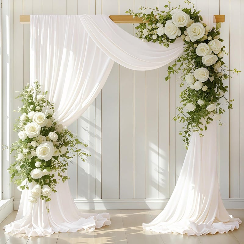 LINXTAR Ivory Wedding Arch Draping Fabric 30'' x 18FT Sheer Chiffon Arch Drape Backdrop 1 Panel Drape for Easter Bridal Shower Baby Shower Photo Booth Church Decor Birthday Party Outdoor Decoration - Image 1