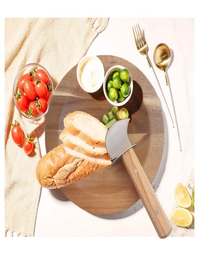 TIYOORTA Mezzaluna Chopping Board,Double-sided Acacia Slicing/Serving Charcuterie Board, 8 inch Recessed Round Cutting Board For Efficient Mincing Nuts Veggies n Cheese - Image 2