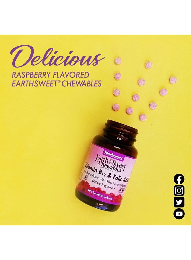 Bluebonnet Nutrition Earth Sweet Vitamin B12 1000 mcg & Folic Acid 400mcg Brain Health & Energy* Vitamins for Women & Men - Vegan, Gluten-Free Raspberry B 12 Vitamin - 180 Chewable Tablets - Image 4