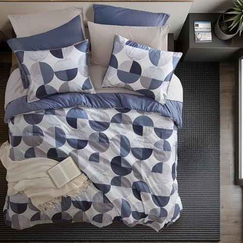 Regency Heights Stylish Three-Tone Printed King Size Comforter Set, Bed in a Bag 9-piece Bedding Set, Ultra-Soft Microfiber Comforter and Sheets Set, Warm and Cozy for All Seasons, Navy Blue & Grey - Image 4