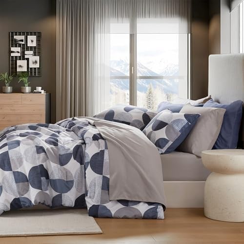 Regency Heights Stylish Three-Tone Printed King Size Comforter Set, Bed in a Bag 9-piece Bedding Set, Ultra-Soft Microfiber Comforter and Sheets Set, Warm and Cozy for All Seasons, Navy Blue & Grey - Image 3