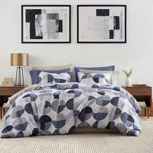 Regency Heights Stylish Three-Tone Printed King Size Comforter Set, Bed in a Bag 9-piece Bedding Set, Ultra-Soft Microfiber Comforter and Sheets Set, Warm and Cozy for All Seasons, Navy Blue & Grey - Image 1