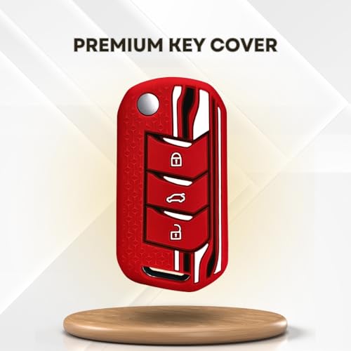 KEYCEPT Tristar Silicone Key Cover for Mahindra Scorpio N, 3XO, XUV 300, Marazzo, XUV 700, XUV 400, Bolero, Thar Roxx, TUV 300, EV 3 Button Flip Key Cover with Keychain. (Keychain 5, Red) - Image 5