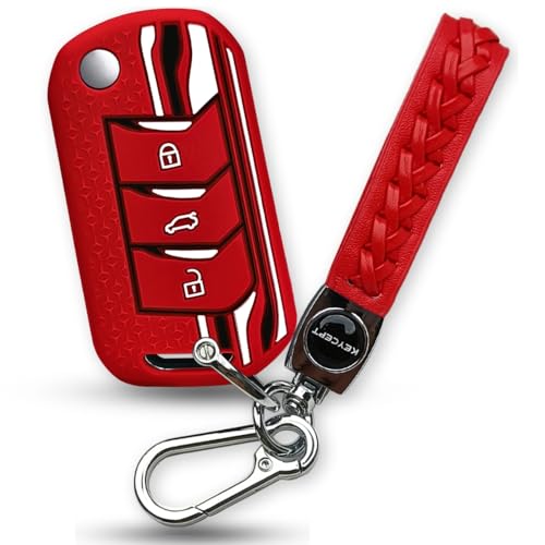 KEYCEPT Tristar Silicone Key Cover for Mahindra Scorpio N, 3XO, XUV 300, Marazzo, XUV 700, XUV 400, Bolero, Thar Roxx, TUV 300, EV 3 Button Flip Key Cover with Keychain. (Keychain 5, Red) - Image 1