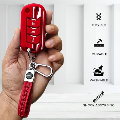 KEYCEPT Tristar Silicone Key Cover for Mahindra Scorpio N, 3XO, XUV 300, Marazzo, XUV 700, XUV 400, Bolero, Thar Roxx, TUV 300, EV 3 Button Flip Key Cover with Keychain. (Keychain 5, Red) - Image 4