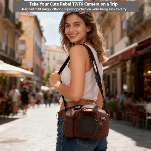 Frevyve Case for Canon EOS Rebel T7 Rebel T6 Camera, Soft Silicone Rubber Protective Camera Case Cover Accessories, Lightweight, Anti-Scratch with Button Marking for EOS Rebel T7 T6 (Brown) - Image 4