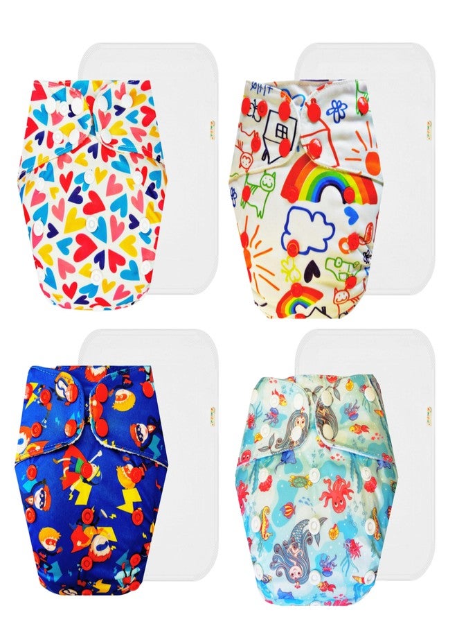 حفاضات قماشية فاخرة من دمبلدو مع حشوة قطنية (عبوة من 4) | مضادة للحساسية | تسمح بمرور الهواء | سريعة الجفاف | تغيير حفاضات بدون قلق | من 3 أشهر إلى 3 سنوات | للجنسين - Image 1