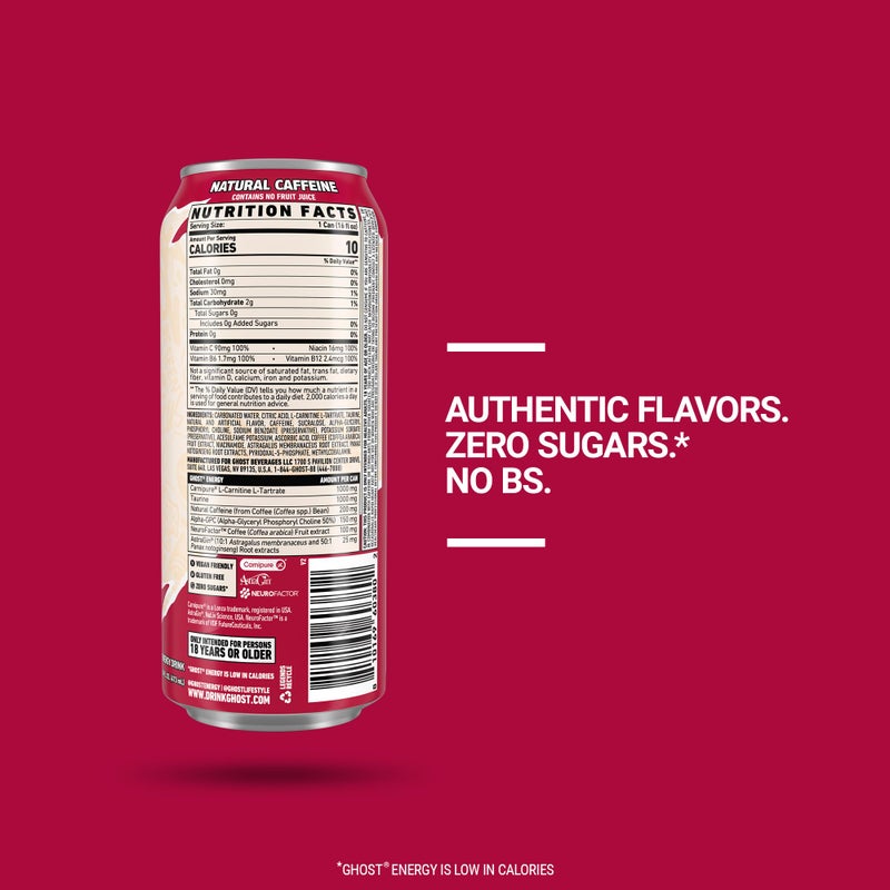 Ghost مشروب الطاقة GHOST - عبوة 12، كريمة التوت، علب 16 أونصة - طاقة وتركيز وبدون ألوان صناعية - 200 ملغ من الكافيين الطبيعي، L-كارنيتين وتاورين - خالي من الغلوتين ونباتي - Image 3