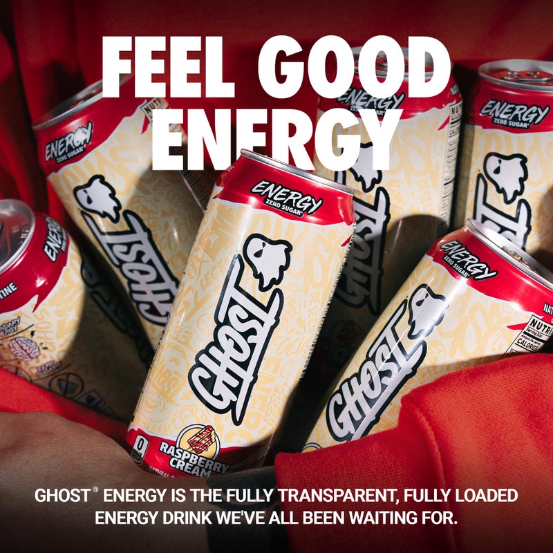 Ghost مشروب الطاقة GHOST - عبوة 12، كريمة التوت، علب 16 أونصة - طاقة وتركيز وبدون ألوان صناعية - 200 ملغ من الكافيين الطبيعي، L-كارنيتين وتاورين - خالي من الغلوتين ونباتي - Image 2