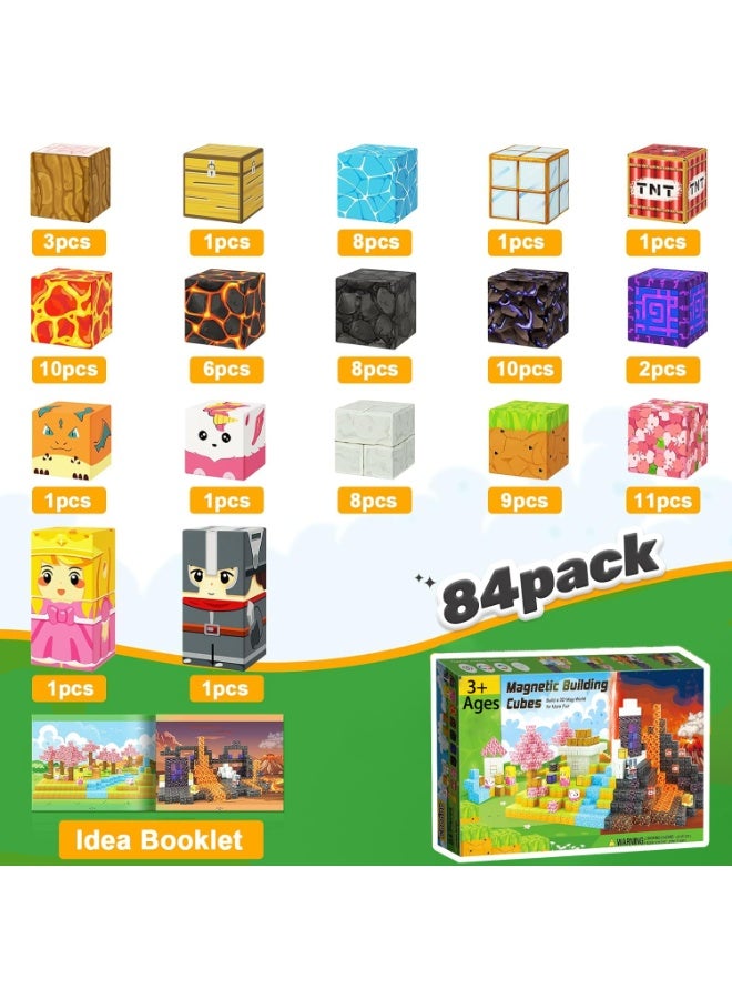 Magnetic Blocks-84 PCS Magnetic Building Blocks Magnetic Cubes Stacking, Build Magnetic Blocks Set, STEM Sensory Toys for Kids Boys Girls Ages 3 4 5 6 7 8 9 10, Perfect Gifts for Kids - Image 2