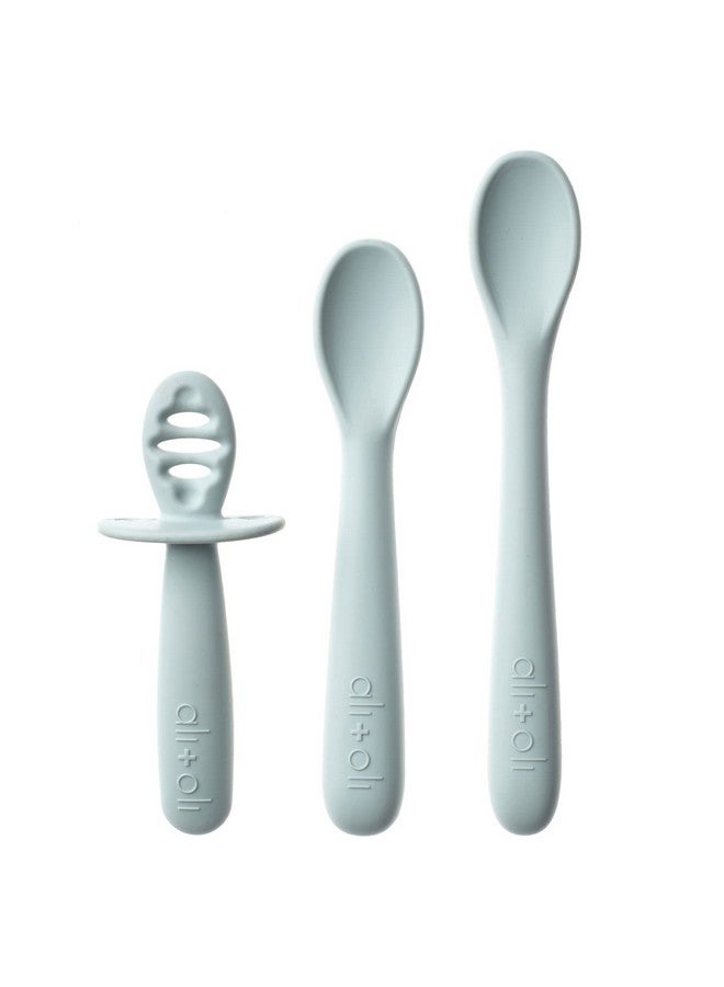Ali+Oli (3Pc) Silicone Spoon Set For Baby (Blue) Unbreakable Silicone Baby Spoon, Baby Spoons Self Feeding 6 Months & Up, Self Feeding Baby Utensils, Multi-Stage Baby Feeding Spoon, Ergonomic Design - Image 2