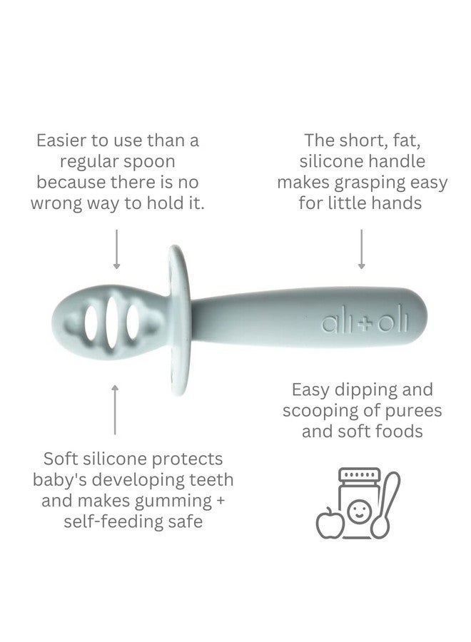 Ali+Oli (3Pc) Silicone Spoon Set For Baby (Blue) Unbreakable Silicone Baby Spoon, Baby Spoons Self Feeding 6 Months & Up, Self Feeding Baby Utensils, Multi-Stage Baby Feeding Spoon, Ergonomic Design - Image 4