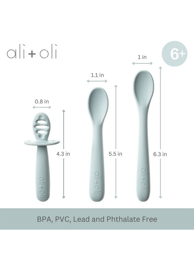 Ali+Oli (3Pc) Silicone Spoon Set For Baby (Blue) Unbreakable Silicone Baby Spoon, Baby Spoons Self Feeding 6 Months & Up, Self Feeding Baby Utensils, Multi-Stage Baby Feeding Spoon, Ergonomic Design - Image 3