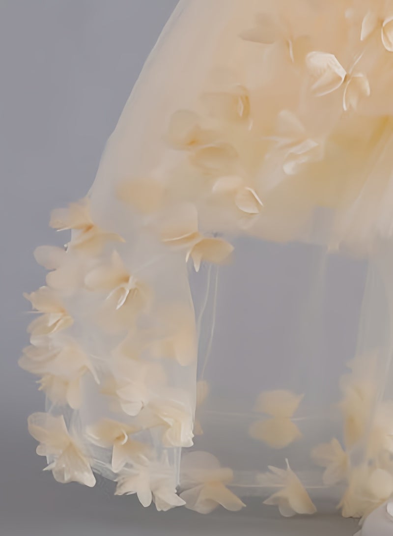 AROAQ Beads And Appliques Design Girls Formal Dress With Trailing, Fluffy Princess Dress Perfect For Banquets Performances (Off White) - Image 3